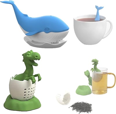 2-delig siliconen theezeef thee-ei theefilter set thee-ei infuser herbruikbaar met cartoon dinosaurus dolfijn design, thee-accessoires, groen