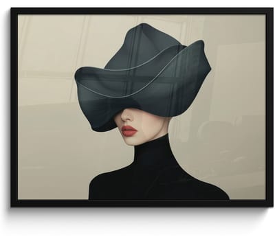 Poster in lijst - Fotolijst 70x50 cm - Posters - Vrouw - Groen - Hoed - Posterlijst zwart - Decoratie - Wanddecoratie woonkamer - Muurdecoratie slaapkamer