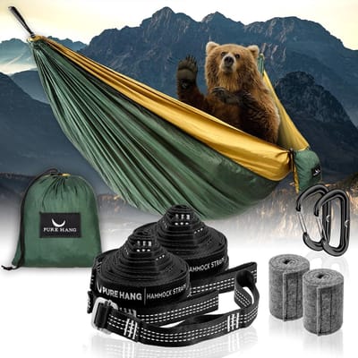 Hangmat Outdoor XXL Camping Ultralight Montageset, xxl, Donkergroen/Kaki