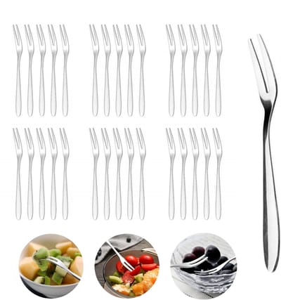 30 stuks - Voorgerecht- en dessert vorkjes - roestvrijstalen vorkjes - mini-salad vorkjes - frietvorkjes - cocktailvorkjes - geschikt voor verjaardagsfeestjes, bruiloften en restaurants (zilver)