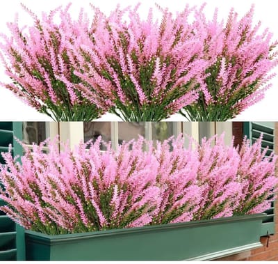 Daity 12-Pack - kunstbloemen lavendelbloemen voor buiten - verkleurt niet - anti-UV - kunstmatige plastic bloemen - simulatieplanten - geschikt voor tuin - veranda - vensterbank - bruiloften en binnenhuisdecoratie (Roze)