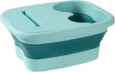 Slimtron voetenbad met deksel opvouwbaar - eenvoudig in gebruik - massageknobbels - blauw