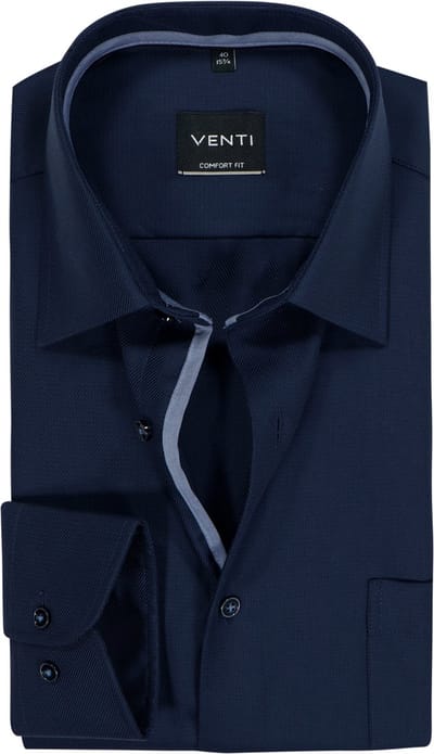 VENTI CASA MODA comfort fit overhemd - structuur - donkerblauw - Strijkvrij - Boordmaat: 40 (EU maat: M)