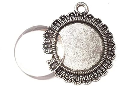 Zilveren Filigraan Fittingen Sieraden Charm Lege Lunette Medaillons 25 mm Rond 4 Stuks Helder Glas Cabochon Fitting Frame