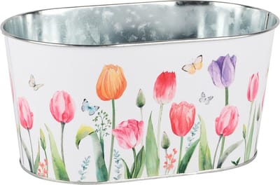 Dekoratief | Bloempot ovaal 'Spring Impression', metaal, 22x13x11cm | A250601