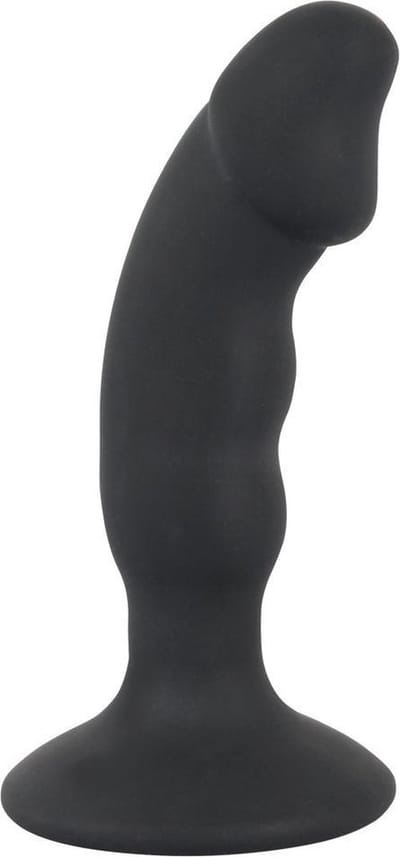 Black Velvets – Vibratie Anaal Plug met Zuignap Licht Gebogen Penis Vorm voor P-Spot Stimulatie – 14 cm - Zwart
