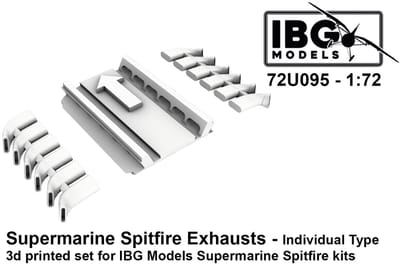 IBG Models Modelbouwpakket - 72U095 3D-geprinte Upgradeset - Individuele Uitlaten voor Supermarine Spitfire Resin onderdeel - 1:72 - Modelbouw