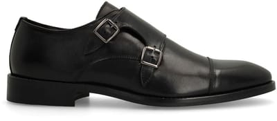 Manfield - Heren - Zwarte leren gespschoenen - Maat 40