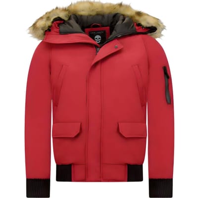 Korte Heren Winterjas - Met Faux Bontkraag - Rood