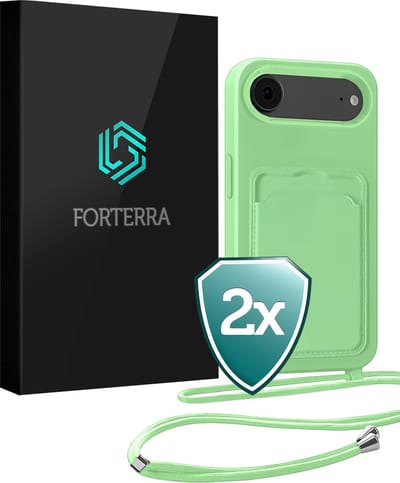 Hoesje Geschikt voor iPhone Air Pashouder Case Siliconen Hoes Met Koord - Hoes Geschikt voor iPhone Air Met Telefoonkoord Hoesje Back Cover Met Pasjeshouder - Groen - 2 PACK