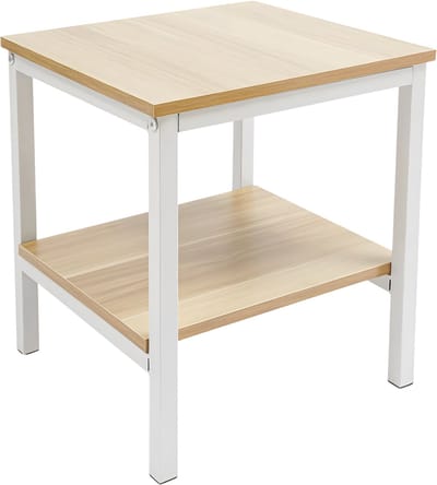 Bijzettafel - Voor slaapkamer of woonkamer - Met opbergrek en plank - Wit