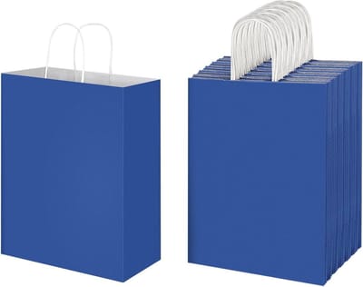 Papieren Geschenkzakken - Kraft Zakken - Feestelijke Cadeaus - Duurzaam 110g Papier - 10x5x13 Inch - Koningblauw