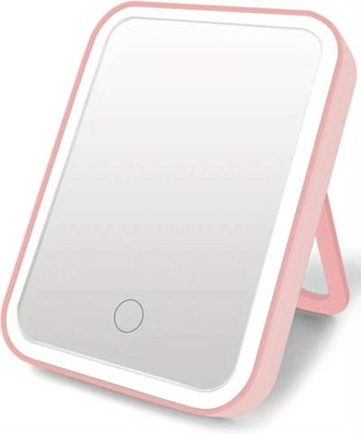 Bovista Opmaakspiegel Met Ledverlichting - Make Up Spiegel - Met Led Verlichting - Tafelspiegel - Met Licht - Staande Spiegel - Inklapbaar - Roze
