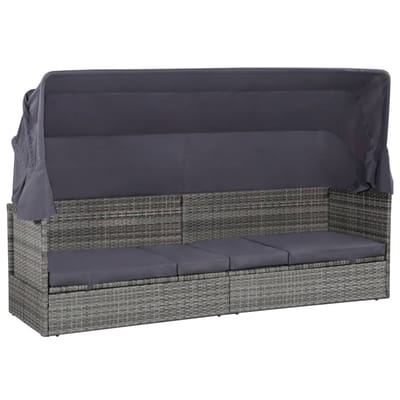 vidaXL - Tuinbed - met - luifel - 205x62 - cm - poly - rattan - grijs