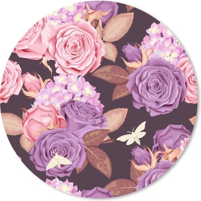 Muismat rond 20x20 cm - Mousepad Bloemen - Vlinders - Roze - Paars - Ronde muismatten