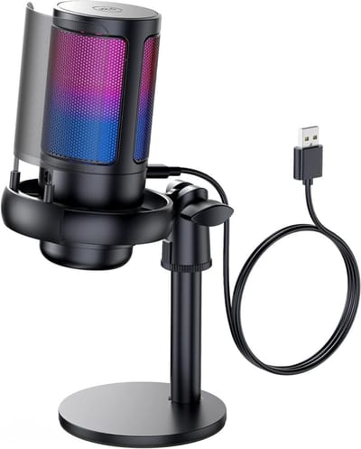 StayPowered Gaming Microfoon PC RGB - Kristalheldere Opnames voor Streaming & Podcasts - USB Aansluiting - Eén Klik Mute - 3,5mm Hoofdtelefoonpoort - Volumeregeling - Ruisvrij Opnemen - Zwart - Levering Sneller dan Aangegeven!