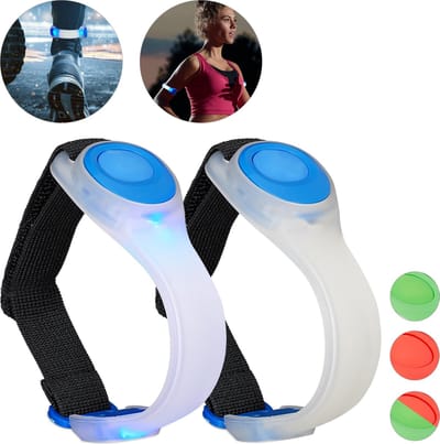 relaxdays led armband - hardloop armband - 2 stuks - joggen veiligheidslicht - knipperend blauw