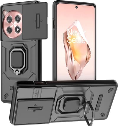 Coverup Hoesje - Geschikt voor OnePlus 12R Hoesje - Coverup Ring Kickstand Back Cover met Camera Shield - Zwart