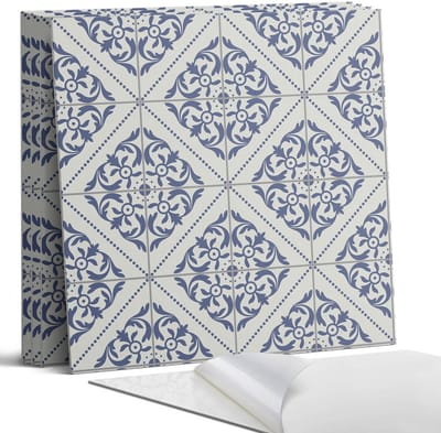 Coloray Wandpanelen Zelfklevend - Patroon met bloemmotieven Zelfklevende Wandpanelen - 50 cm x 50 cm - Blauw Wandpaneel PVC - 4 stuks - Mozaïeken Wandpanelen Zelfklevend - Wandbord Keuken - Wandpaneel Badkamer