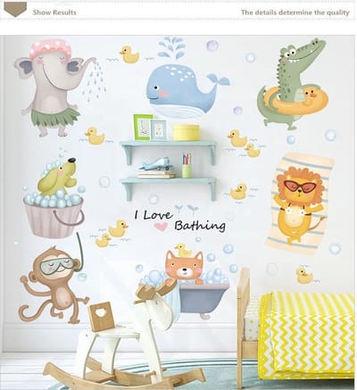 Muursticker | Dieren in bad | Wanddecoratie | Muurdecoratie | Slaapkamer | Kinderkamer | Babykamer | Jongen | Meisje | Decoratie Sticker