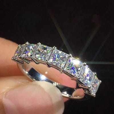 Huitan Mode Prinses Vierkant Kristal Zirkonia Ringen voor Vrouwen Luxe Trouwring Accessoires Eeuwigheid Dames Sieraden 9 gray