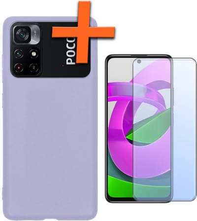 Hoes - Met Screenprotector - Geschikt voor Xiaomi Poco M4 Pro 5G - Sterk & Shockproof - Back Cover - Siliconen Case - Telefoon Hoes - Lila