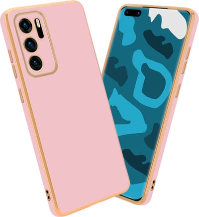 Cadorabo Hoesje geschikt voor Huawei P40 in Glossy Roze - Goud - Beschermhoes Case Cover van flexibel TPU-silicone en met camerabescherming