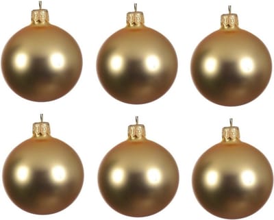 Decoris Kerstballen set - 6x stuks - goud - glas - 6 cm - mat - kerstversiering - gouden ophanglint