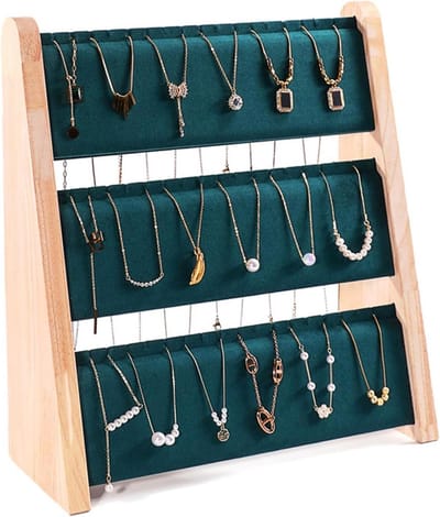 Sieradenstandaard Ketting Display - Sieraden Organizer - Sieraden Opbergen - 3 Lagen Klitvrij - 34 cm Hoog - Groen