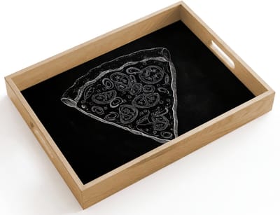 Dienblad hout 40x30 cm - Schootdienblad - Pizzapunt - Toppings - Krijttekening - Borrelplank rechthoek - Plateau dienbladen