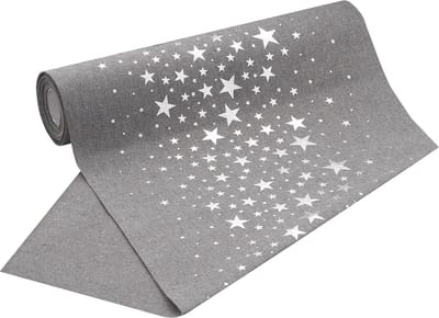Tafelloper linnenlook grijs, sterren in zilver (28 cm x 5 m), tafelband, elegante tafeldecoratie voor Kerstmis en adventstijd, feestelijke decoratie voor speciale gelegenheden