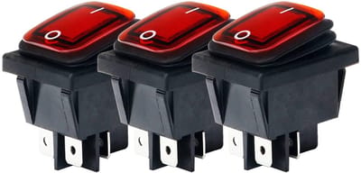 Orbit Electronic Wipschakelaar ON-OFF - 4-pins - 30x22mm - 16A 250V - Spat Waterdicht - KCD4-201-16 - Rood - 3 stuks
