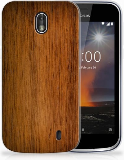 Nokia 1 Bumper Hoesje Donker Hout