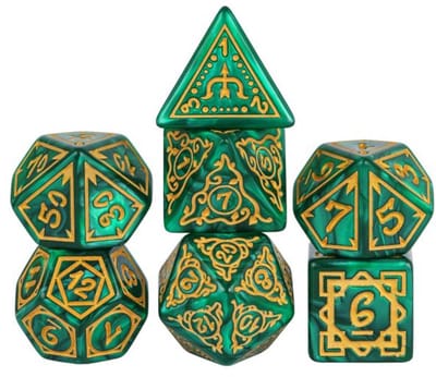 HOT Games dobbelstenen set druide groen goud 7-delig kunststof.