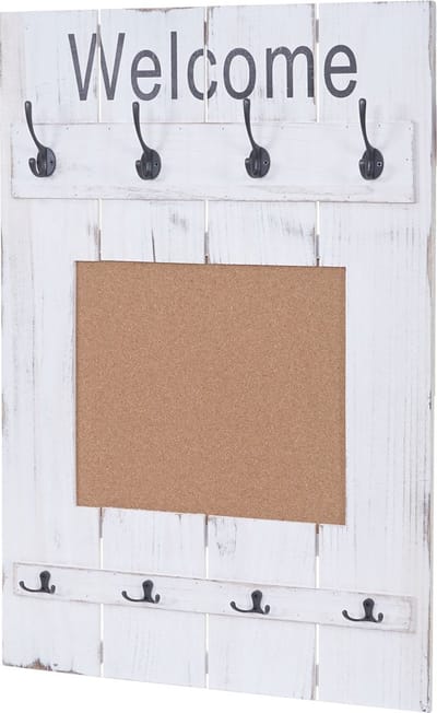 Wandgarderobe MCW-C89 met prikbord, garderobe paneel, shabby look vintage, 8 haken 91x60cm ~ wit, shabby