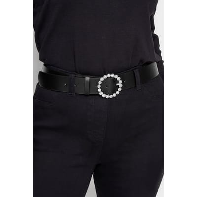 Yours Riem Met Ronde Gesp Met Diamantjes In Zwartsize 42-44