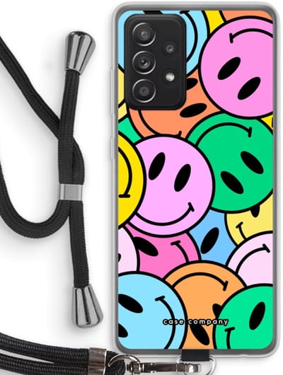 Case Company® - Hoesje met koord geschikt voor Samsung Galaxy A52s 5G hoesje met Koord - Smiley N°1 - Telefoonhoesje met Zwart Koord - Bescherming aan alle Kanten en Over de Schermrand