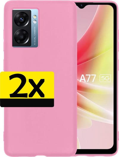 Hoesje - 2 Stuks - Geschikt voor OPPO A77 - Sterk & Shockproof - Case Siliconen - Back Cover - Telefoon Hoes - Telefoonhoesjes - Lichtroze