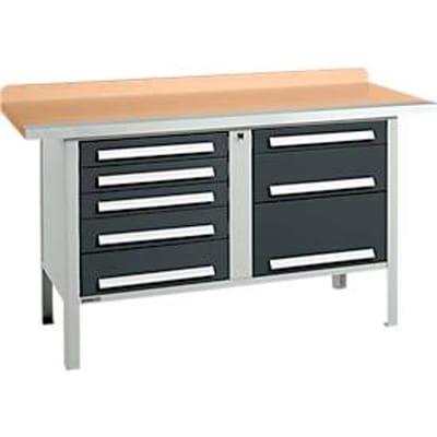 Box-type werkbank Schäfer Shop Select PWi 150-8, beuken multiplex blad, met stalen rand, tot 750 kg, B 1500 x D 700 x H 840 mm, antraciet