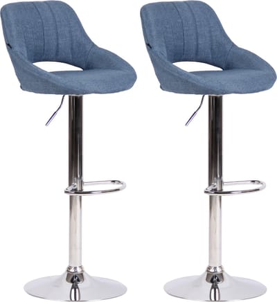 CLP Milet Set van 2 barkrukken - Met rugleuning - Verstelbaar - Stof - chroom/blauw