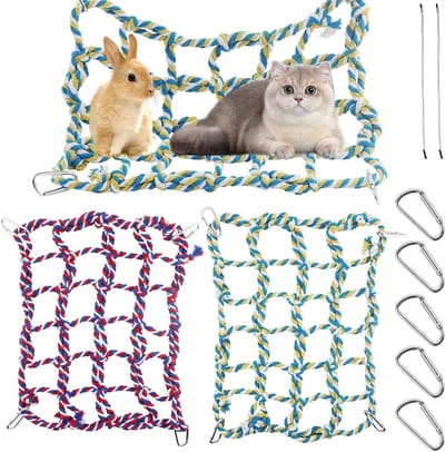 Dailygoods- Dierenhangmat Veelkleurig - Klimnet - Hamsteraccessoires - Vogelaccessoires - Fretten - 2 Stuks met 8 Touwen - Speelnet