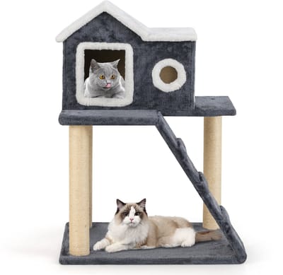 COSTWAY Krabpaal kattenboom kattenkrabpaal klimboom speelboom krabmeubel met grote holte