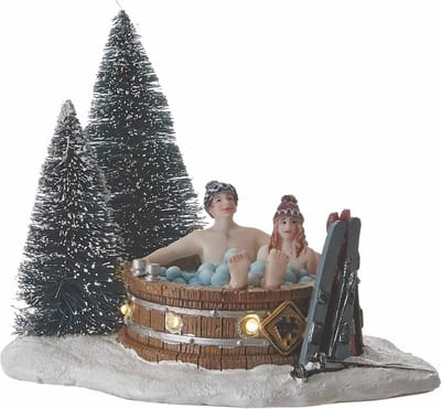 Luville Kerstdorp Miniatuur Bubbelbad in het Bos - Kerstversiering Decoratie Binnen - Kerst Decoratie met Verlichting voor Kerstdorp - L13 x B10 x H11 cm - Meerkleurig