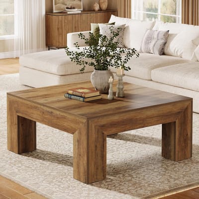 Tribesigns Salontafel - Vierkante Woonkamertafel - 100 x 100 x 50 CM - Salontafel met Stevige Houten Poten voor Bank Slaapkamer - Bruin - Voor Woonkamers, Thuiskantoor