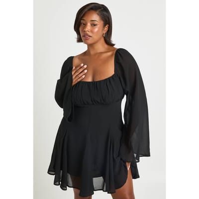 boohoo Dames Plus Chiffon Godet Skater | Zwart | Maat: 48