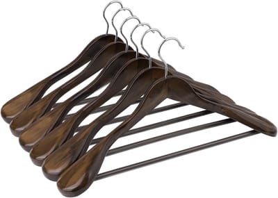Famanu - Set van houten kleerhangers met brede schouders, antislip en 360° haak – Donkerwalnoot