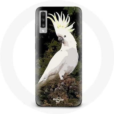 Case voor Samsung Galaxy A70 Kaketoes Witte Papegaaien in de Boom wit