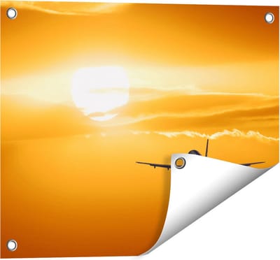 Gards Tuinposter Vliegtuig bij Zonsondergang - 50x40 cm - Tuindoek - Tuindecoratie - Wanddecoratie buiten - Tuinschilderij