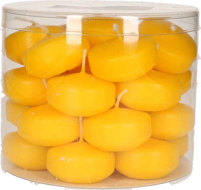 Enlightening Candles Drijfkaarsen - 56x stuks - geel - ca 4 branduren - dia 5 cm - sfeerkaarsen - geurloos