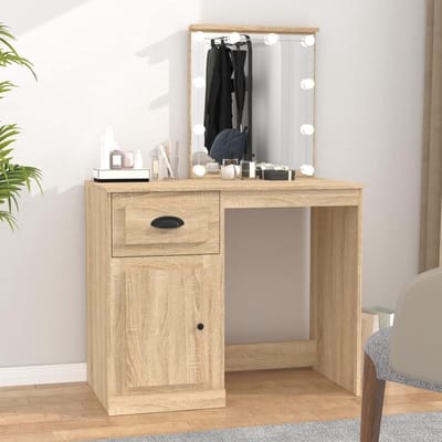 Kaptafel met LED - Make-up tafel - Snel klaarmaken - Instelbare helderheid - 90x50x132.5 cm - Sonoma eiken